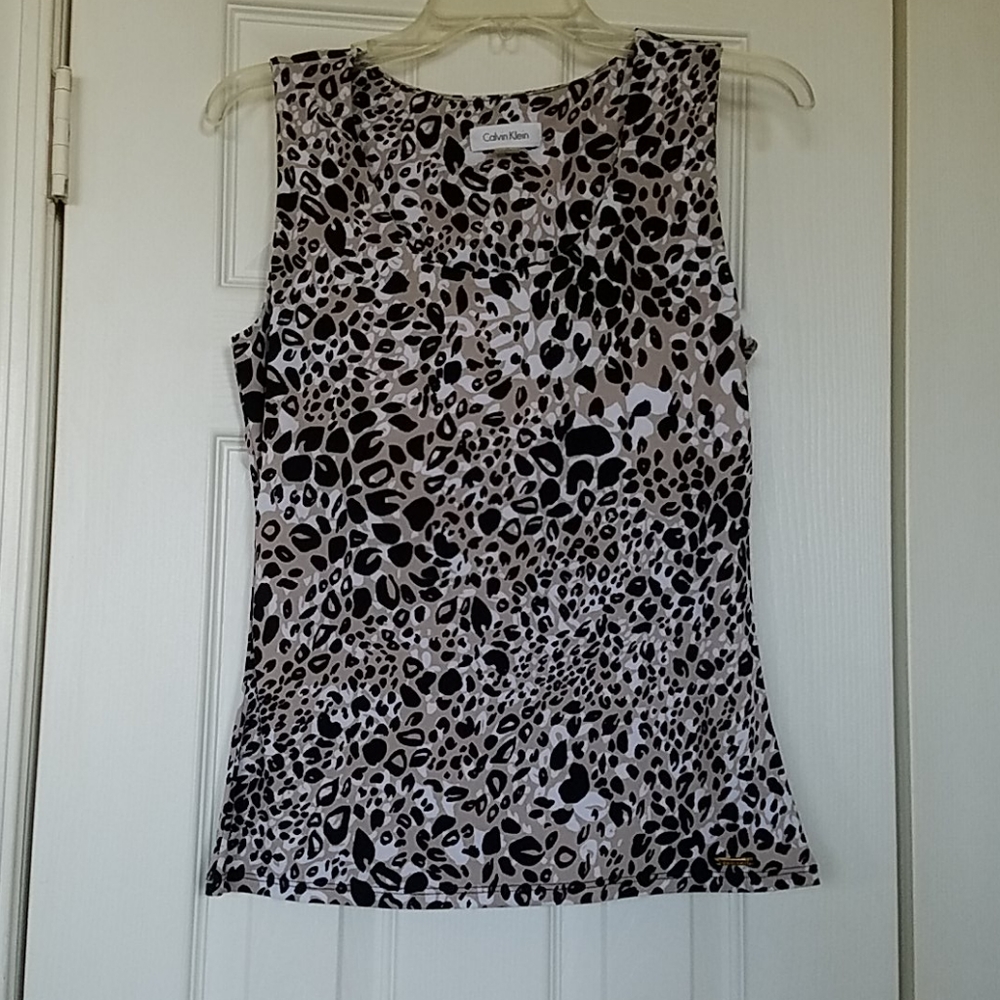 Fun black, tan, and white print Calvin Klein shell